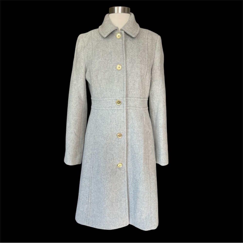 J. Crew Silver Gray Lady Day Coat Wool Peacoat Gold Button Closure Jacket Size 6 - Picture 2 of 6